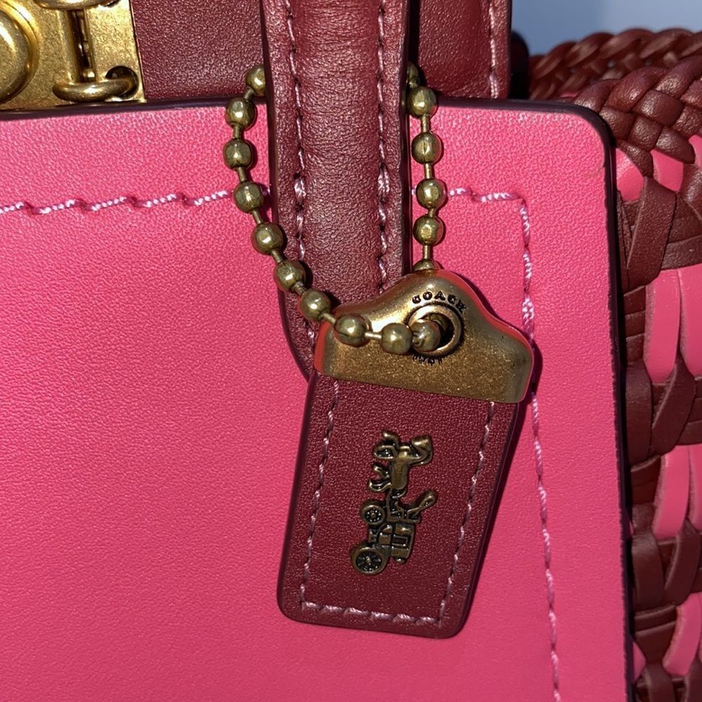 Coach Mini 619 Confetti Pink Troupe Tote 16 With Weaving Purse Handbag Crossbody - Picture 8 of 15